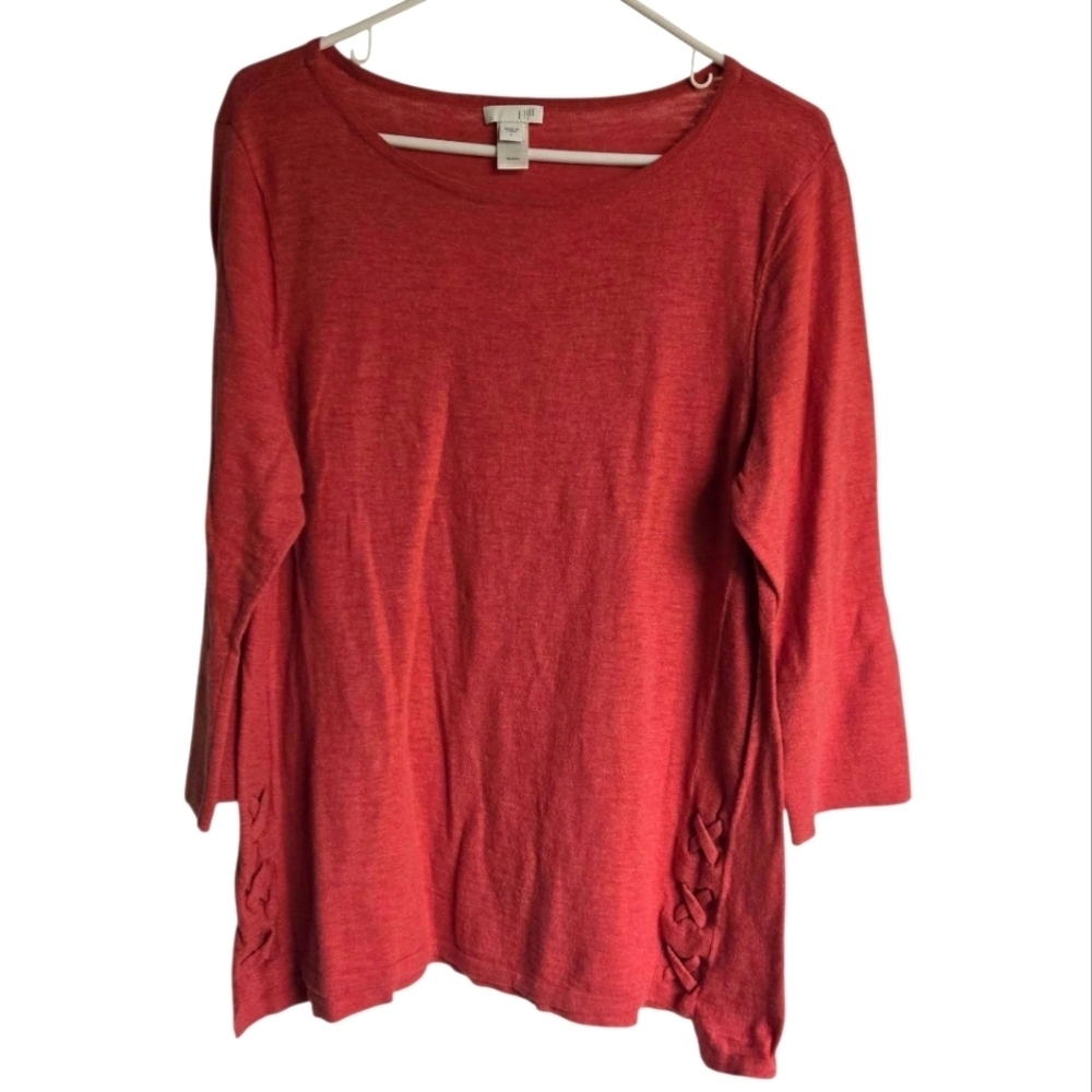 J Jill Womens Pink Cotton Pullover Sweater 3/4 Sleeve Size Large